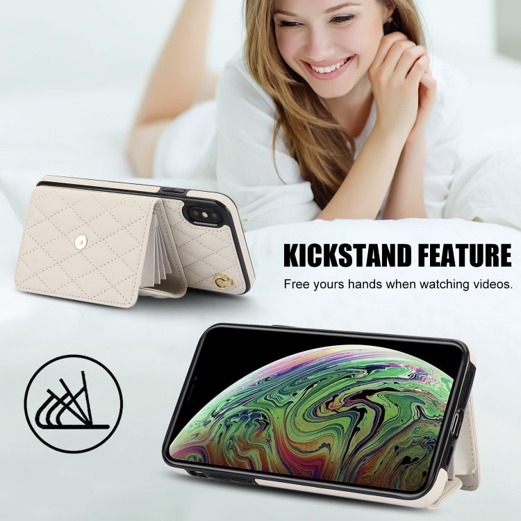For iPhone XS / X Crossbody Rhombic Horizontal Wallet Leather Phone Case(White) - More iPhone Cases by buy2fix | Online Shopping UK | buy2fix