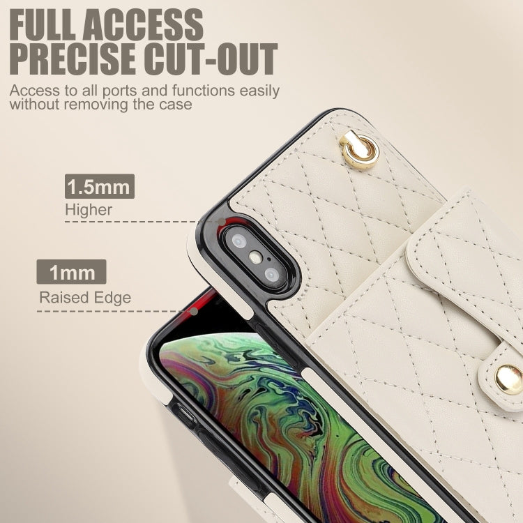 For iPhone XS / X Crossbody Rhombic Horizontal Wallet Leather Phone Case(White) - More iPhone Cases by buy2fix | Online Shopping UK | buy2fix