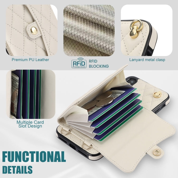 For iPhone XS / X Crossbody Rhombic Horizontal Wallet Leather Phone Case(White) - More iPhone Cases by buy2fix | Online Shopping UK | buy2fix