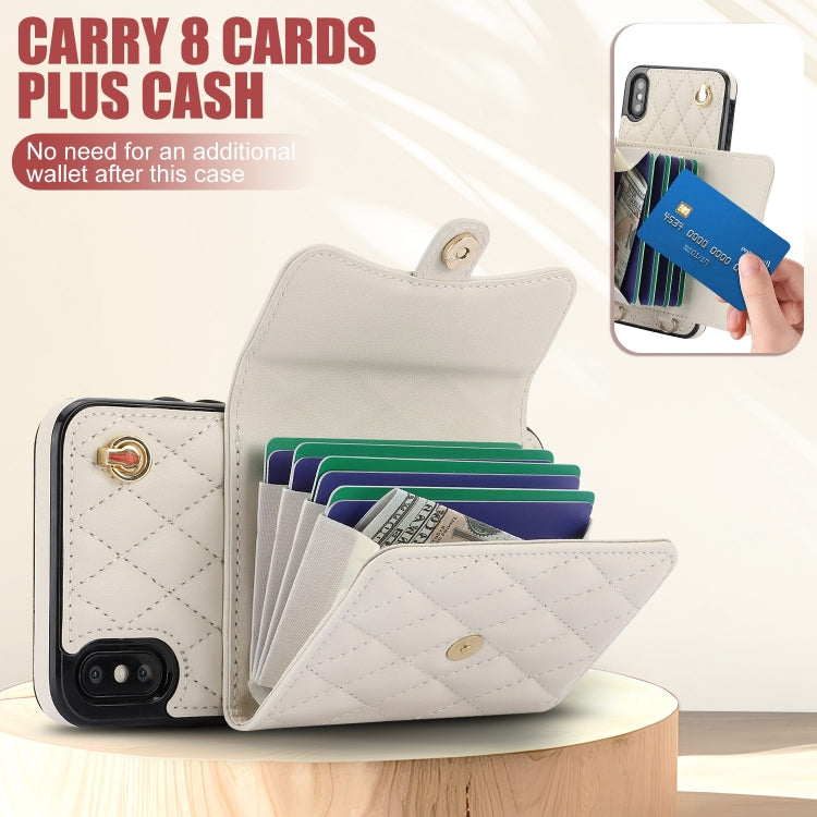 For iPhone XS / X Crossbody Rhombic Horizontal Wallet Leather Phone Case(White) - More iPhone Cases by buy2fix | Online Shopping UK | buy2fix