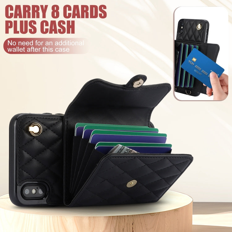 For iPhone XS / X Crossbody Rhombic Horizontal Wallet Leather Phone Case(Black) - More iPhone Cases by buy2fix | Online Shopping UK | buy2fix
