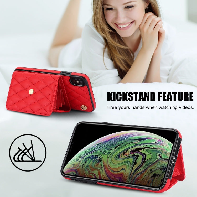 For iPhone XS / X Crossbody Rhombic Horizontal Wallet Leather Phone Case(Red) - More iPhone Cases by buy2fix | Online Shopping UK | buy2fix