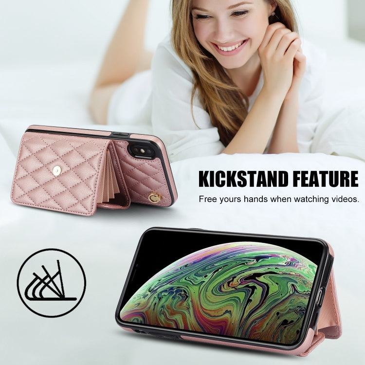 For iPhone XS / X Crossbody Rhombic Horizontal Wallet Leather Phone Case(Rose Gold) - More iPhone Cases by buy2fix | Online Shopping UK | buy2fix