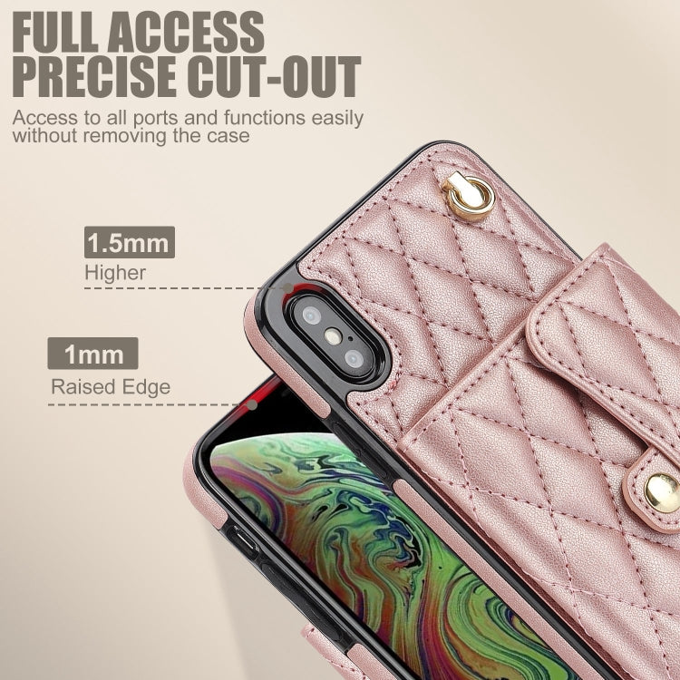 For iPhone XS / X Crossbody Rhombic Horizontal Wallet Leather Phone Case(Rose Gold) - More iPhone Cases by buy2fix | Online Shopping UK | buy2fix