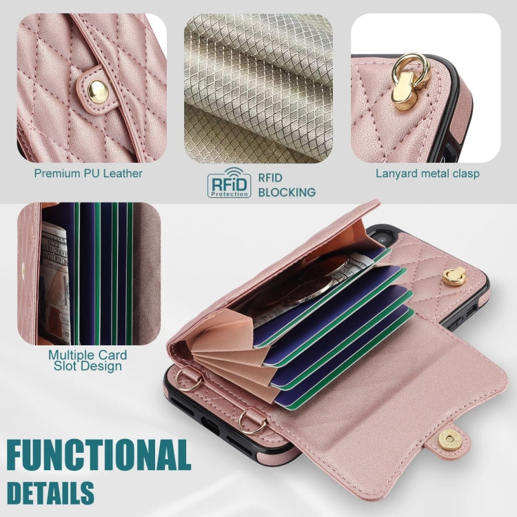 For iPhone XS / X Crossbody Rhombic Horizontal Wallet Leather Phone Case(Rose Gold) - More iPhone Cases by buy2fix | Online Shopping UK | buy2fix