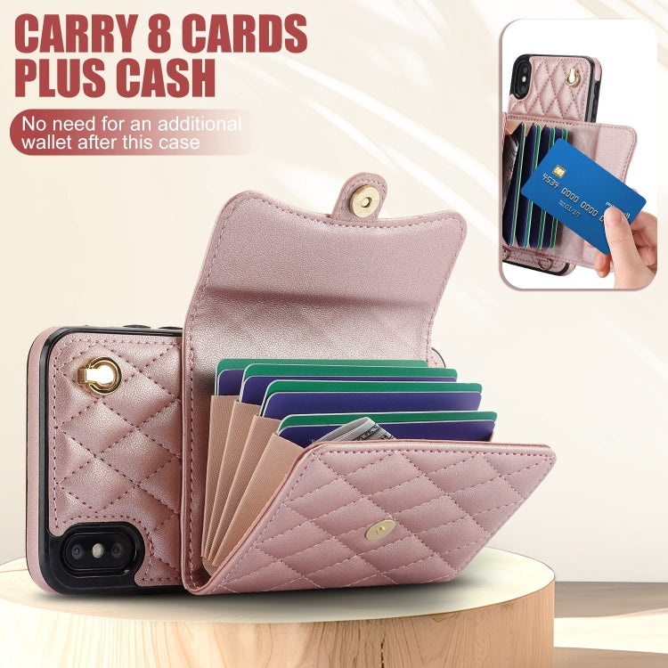 For iPhone XS / X Crossbody Rhombic Horizontal Wallet Leather Phone Case(Rose Gold) - More iPhone Cases by buy2fix | Online Shopping UK | buy2fix