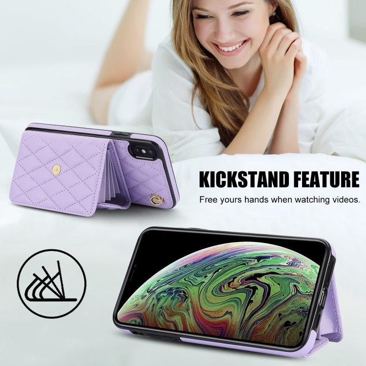 For iPhone XS / X Crossbody Rhombic Horizontal Wallet Leather Phone Case(Purple) - More iPhone Cases by buy2fix | Online Shopping UK | buy2fix