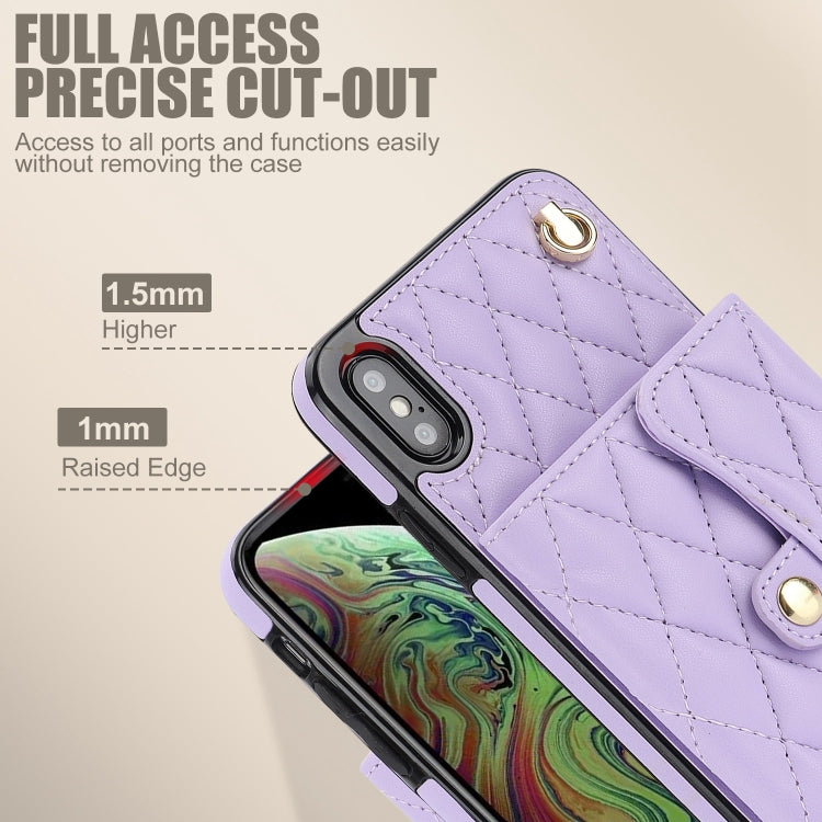 For iPhone XS / X Crossbody Rhombic Horizontal Wallet Leather Phone Case(Purple) - More iPhone Cases by buy2fix | Online Shopping UK | buy2fix