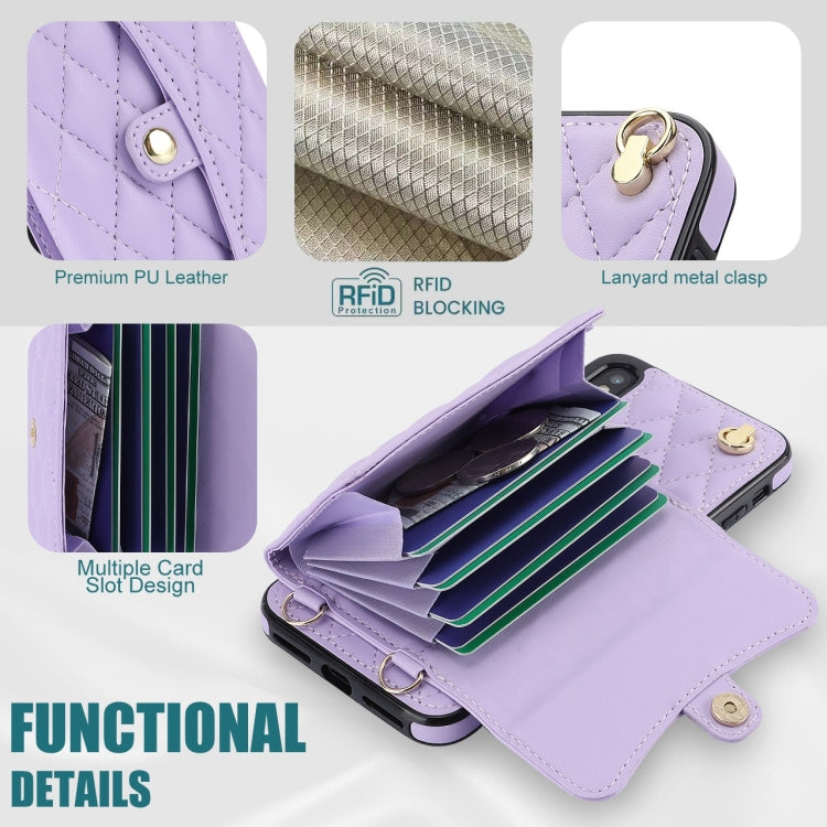For iPhone XS / X Crossbody Rhombic Horizontal Wallet Leather Phone Case(Purple) - More iPhone Cases by buy2fix | Online Shopping UK | buy2fix