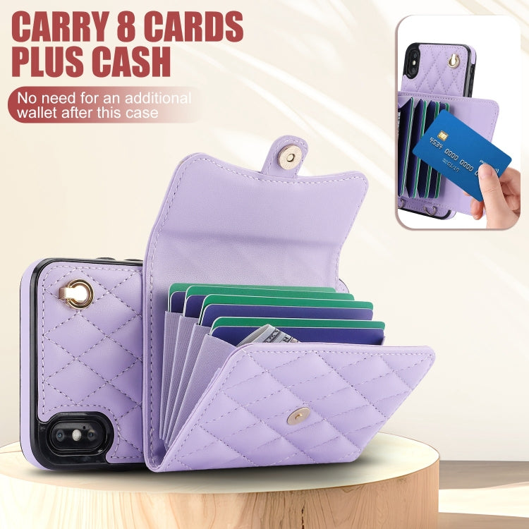 For iPhone XS / X Crossbody Rhombic Horizontal Wallet Leather Phone Case(Purple) - More iPhone Cases by buy2fix | Online Shopping UK | buy2fix