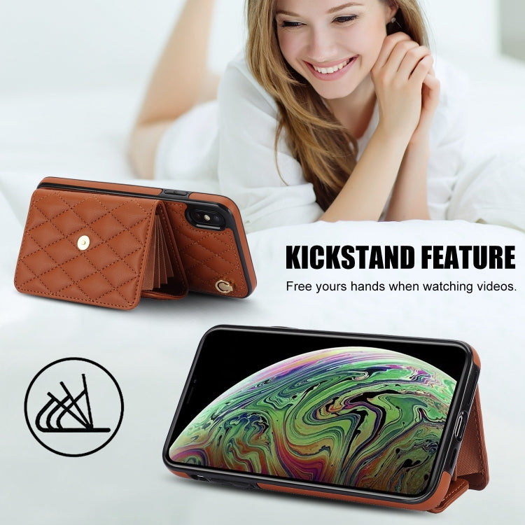 For iPhone XS / X Crossbody Rhombic Horizontal Wallet Leather Phone Case(Brown) - More iPhone Cases by buy2fix | Online Shopping UK | buy2fix