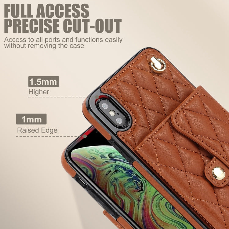 For iPhone XS / X Crossbody Rhombic Horizontal Wallet Leather Phone Case(Brown) - More iPhone Cases by buy2fix | Online Shopping UK | buy2fix