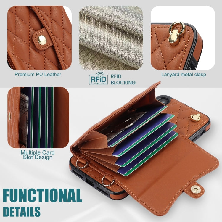 For iPhone XS / X Crossbody Rhombic Horizontal Wallet Leather Phone Case(Brown) - More iPhone Cases by buy2fix | Online Shopping UK | buy2fix