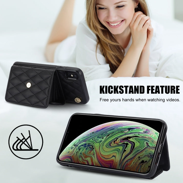 For iPhone XR Crossbody Rhombic Horizontal Wallet Leather Phone Case(Black) - More iPhone Cases by buy2fix | Online Shopping UK | buy2fix