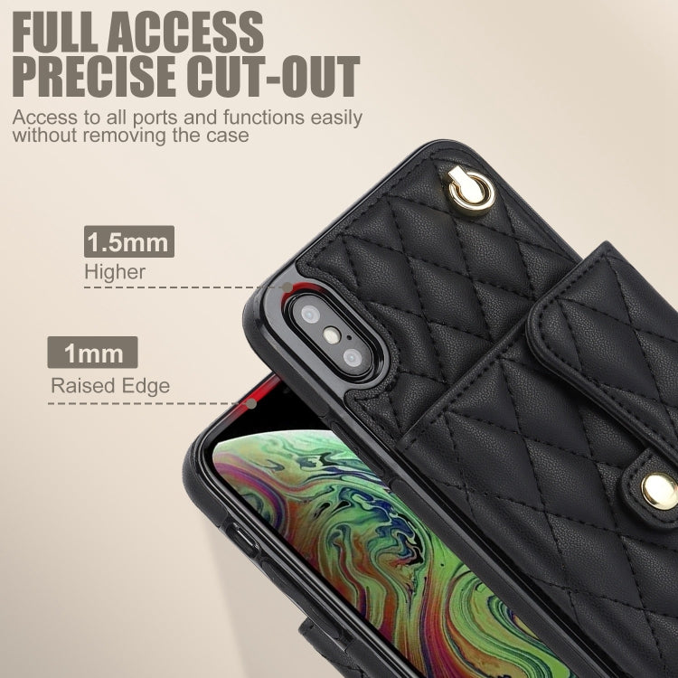 For iPhone XR Crossbody Rhombic Horizontal Wallet Leather Phone Case(Black) - More iPhone Cases by buy2fix | Online Shopping UK | buy2fix