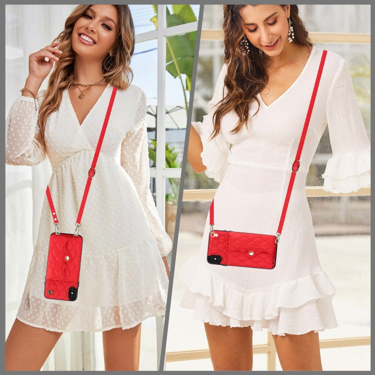 For iPhone XR Crossbody Rhombic Horizontal Wallet Leather Phone Case(Red) - More iPhone Cases by buy2fix | Online Shopping UK | buy2fix