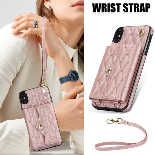 For iPhone XR Crossbody Rhombic Horizontal Wallet Leather Phone Case(Rose Gold) - More iPhone Cases by buy2fix | Online Shopping UK | buy2fix