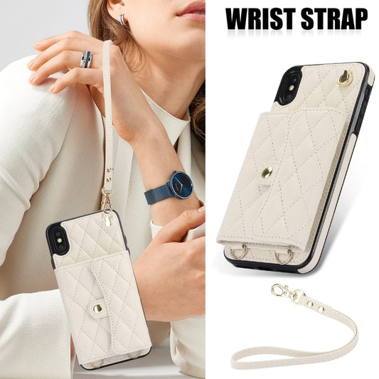 For iPhone XS Max Crossbody Rhombic Horizontal Wallet Leather Phone Case(White) - More iPhone Cases by buy2fix | Online Shopping UK | buy2fix
