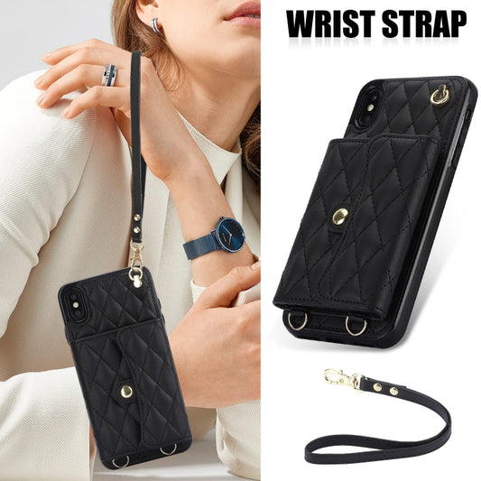 For iPhone XS Max Crossbody Rhombic Horizontal Wallet Leather Phone Case(Black) - More iPhone Cases by buy2fix | Online Shopping UK | buy2fix