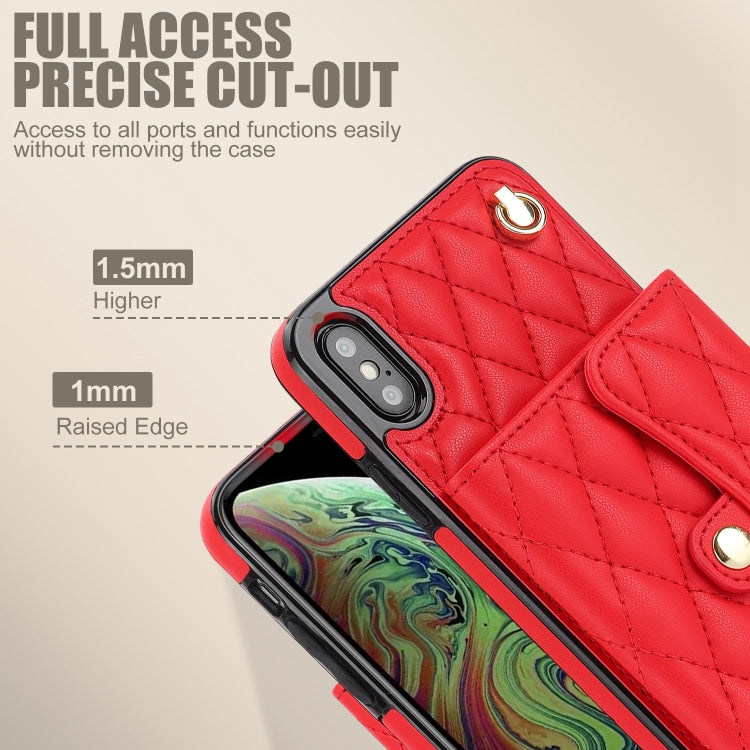 For iPhone XS Max Crossbody Rhombic Horizontal Wallet Leather Phone Case(Red) - More iPhone Cases by buy2fix | Online Shopping UK | buy2fix