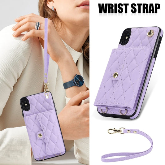 For iPhone XS Max Crossbody Rhombic Horizontal Wallet Leather Phone Case(Purple) - More iPhone Cases by buy2fix | Online Shopping UK | buy2fix