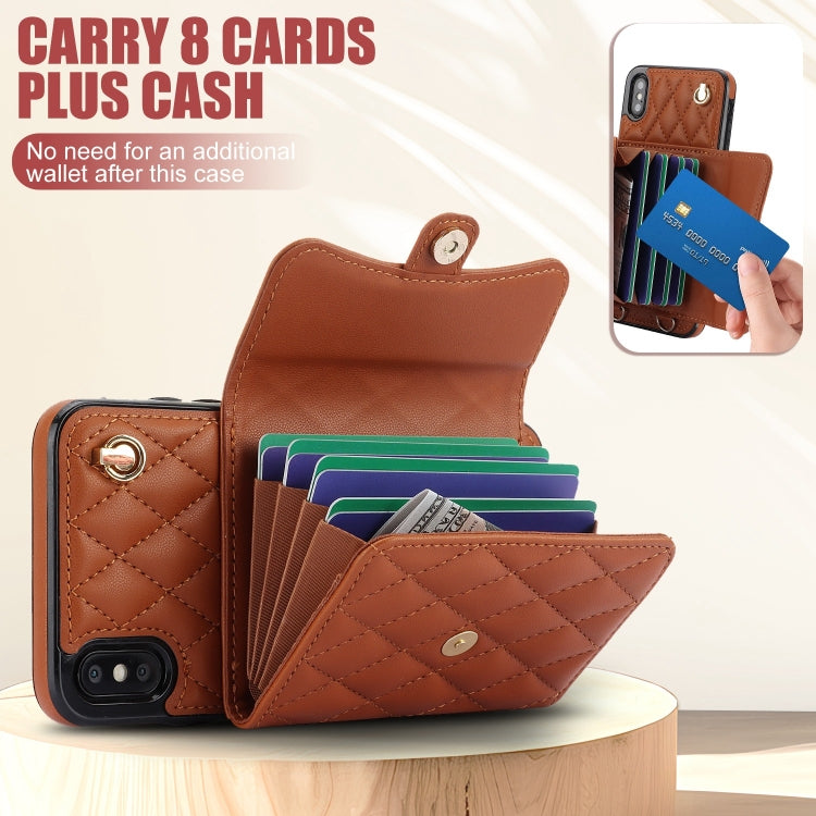 For iPhone XS Max Crossbody Rhombic Horizontal Wallet Leather Phone Case(Brown) - More iPhone Cases by buy2fix | Online Shopping UK | buy2fix