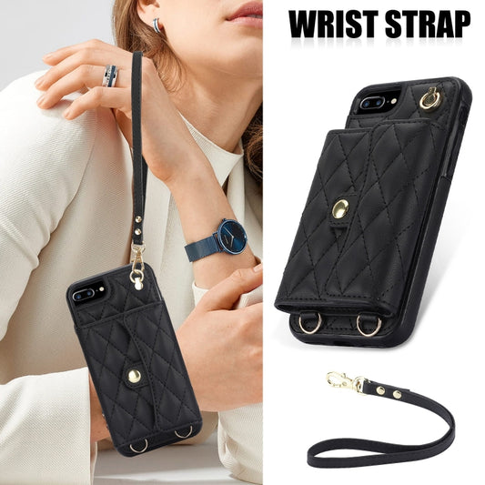 For iPhone 8 Plus / 7 Plus Crossbody Rhombic Horizontal Wallet Leather Phone Case(Black) - More iPhone Cases by buy2fix | Online Shopping UK | buy2fix