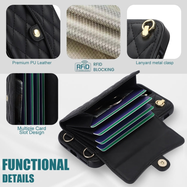 For iPhone 8 Plus / 7 Plus Crossbody Rhombic Horizontal Wallet Leather Phone Case(Black) - More iPhone Cases by buy2fix | Online Shopping UK | buy2fix