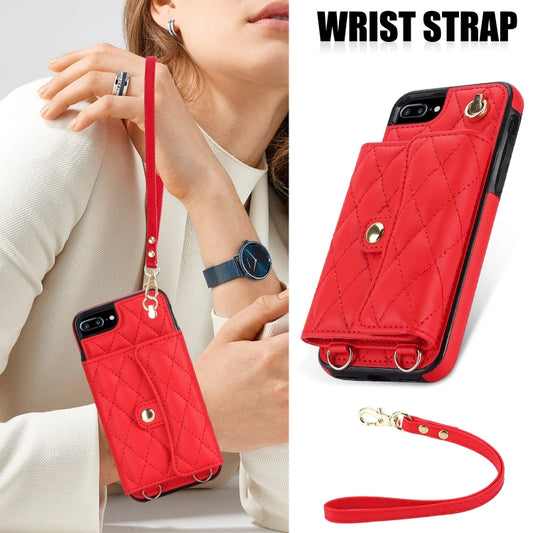 For iPhone 8 Plus / 7 Plus Crossbody Rhombic Horizontal Wallet Leather Phone Case(Red) - More iPhone Cases by buy2fix | Online Shopping UK | buy2fix