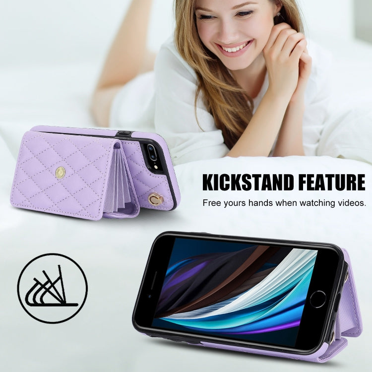 For iPhone 8 Plus / 7 Plus Crossbody Rhombic Horizontal Wallet Leather Phone Case(Purple) - More iPhone Cases by buy2fix | Online Shopping UK | buy2fix