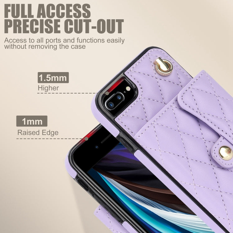 For iPhone 8 Plus / 7 Plus Crossbody Rhombic Horizontal Wallet Leather Phone Case(Purple) - More iPhone Cases by buy2fix | Online Shopping UK | buy2fix
