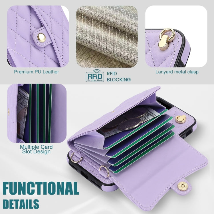 For iPhone 8 Plus / 7 Plus Crossbody Rhombic Horizontal Wallet Leather Phone Case(Purple) - More iPhone Cases by buy2fix | Online Shopping UK | buy2fix