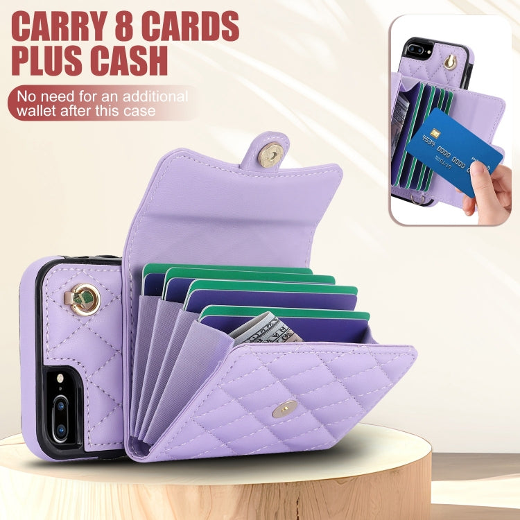 For iPhone 8 Plus / 7 Plus Crossbody Rhombic Horizontal Wallet Leather Phone Case(Purple) - More iPhone Cases by buy2fix | Online Shopping UK | buy2fix