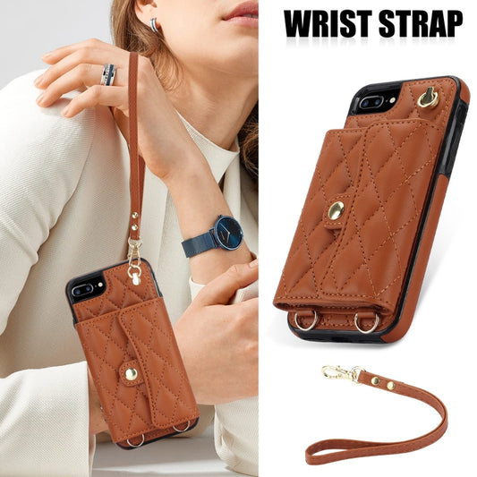 For iPhone 8 Plus / 7 Plus Crossbody Rhombic Horizontal Wallet Leather Phone Case(Brown) - More iPhone Cases by buy2fix | Online Shopping UK | buy2fix