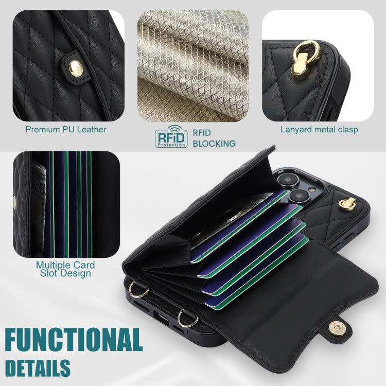 For iPhone 16 Pro Crossbody Rhombic Horizontal Wallet Leather Phone Case(Black) - iPhone 16 Pro Cases by buy2fix | Online Shopping UK | buy2fix