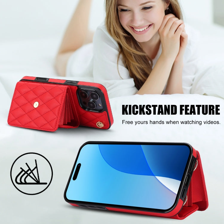 For iPhone 16 Pro Crossbody Rhombic Horizontal Wallet Leather Phone Case(Red) - iPhone 16 Pro Cases by buy2fix | Online Shopping UK | buy2fix
