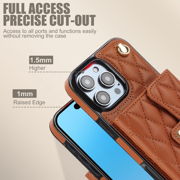 For iPhone 16 Pro Crossbody Rhombic Horizontal Wallet Leather Phone Case(Brown) - iPhone 16 Pro Cases by buy2fix | Online Shopping UK | buy2fix