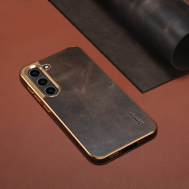 For Samsung Galaxy S23+ 5G Denior Oil Wax Leather Electroplating Phone Case(Black) - Galaxy S23+ 5G Cases by Denior | Online Shopping UK | buy2fix
