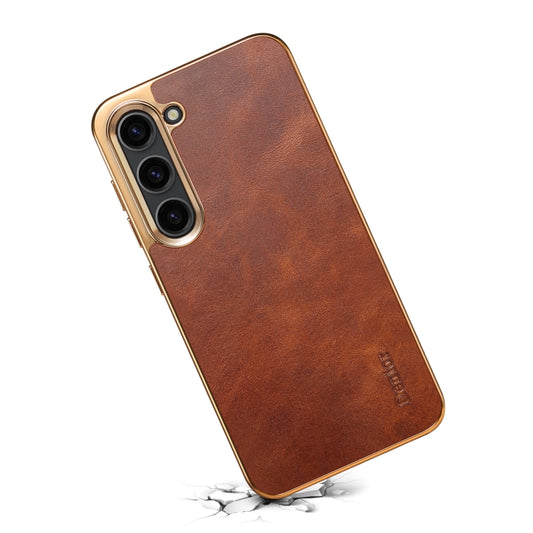 For Samsung Galaxy S23 5G Denior Oil Wax Leather Electroplating Phone Case(Brown) - Galaxy S23 5G Cases by Denior | Online Shopping UK | buy2fix