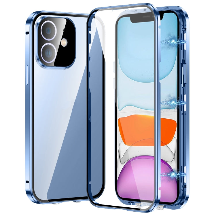 For iPhone 11 Magnetic Double-buckle HD Tempered Glass Phone Case(Blue) - iPhone 11 Cases by buy2fix | Online Shopping UK | buy2fix