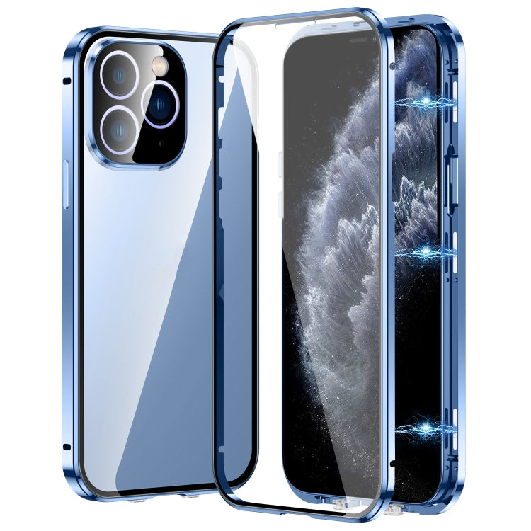 For iPhone 11 Pro Magnetic Double-buckle HD Tempered Glass Phone Case(Blue) - iPhone 11 Pro Cases by buy2fix | Online Shopping UK | buy2fix