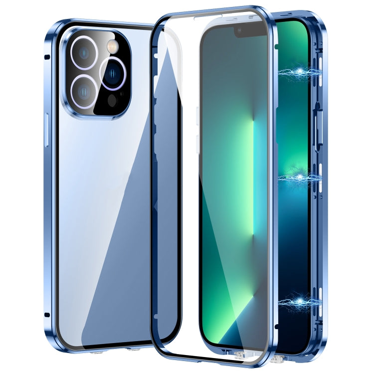 For iPhone 13 Pro Max Magnetic Double-buckle HD Tempered Glass Phone Case(Blue) - iPhone 13 Pro Max Cases by buy2fix | Online Shopping UK | buy2fix