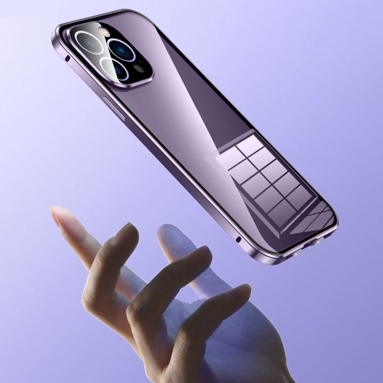 For iPhone 15 Pro Magnetic Double-buckle HD Tempered Glass Phone Case(Blue) - iPhone 15 Pro Cases by buy2fix | Online Shopping UK | buy2fix