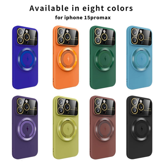 For iPhone 14 Pro Large Window MagSafe Magnetic Holder Phone Case(Dark Green) by buy2fix