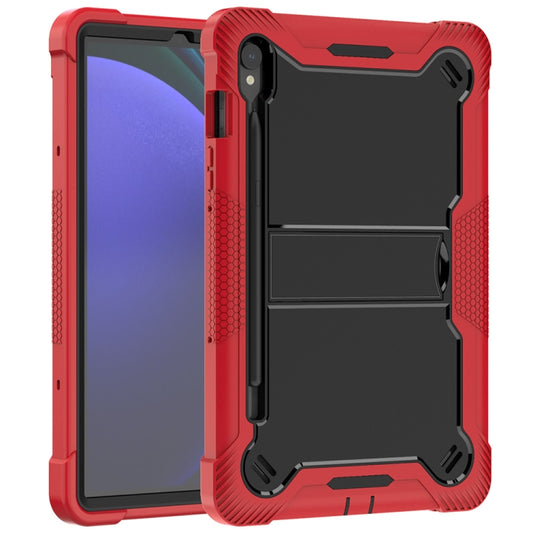 For Samsung Galaxy Tab S9 Shockproof Silicone Hybrid PC Tablet Case with Holder(Black + Red) by buy2fix