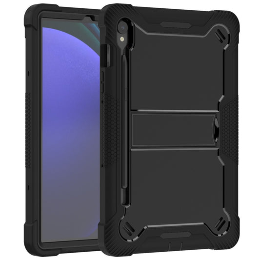 For Samsung Galaxy Tab S9 Shockproof Silicone Hybrid PC Tablet Case with Holder(Black) by buy2fix