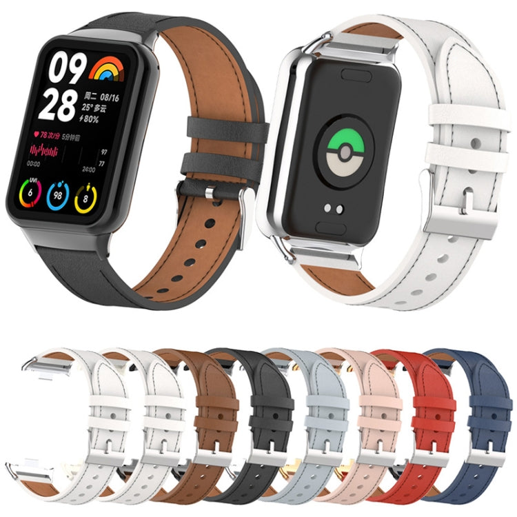 For Xiaomi Smart Band 9 Pro / 8 Pro 18mm Microfiber Sewing Leather Watch Band(White+Silver) by buy2fix