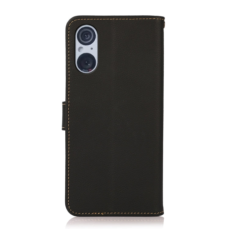 For Sony Xperia 5 V KHAZNEH Custer Genuine Leather RFID Phone Case(Black) - Sony Cases by buy2fix | Online Shopping UK | buy2fix