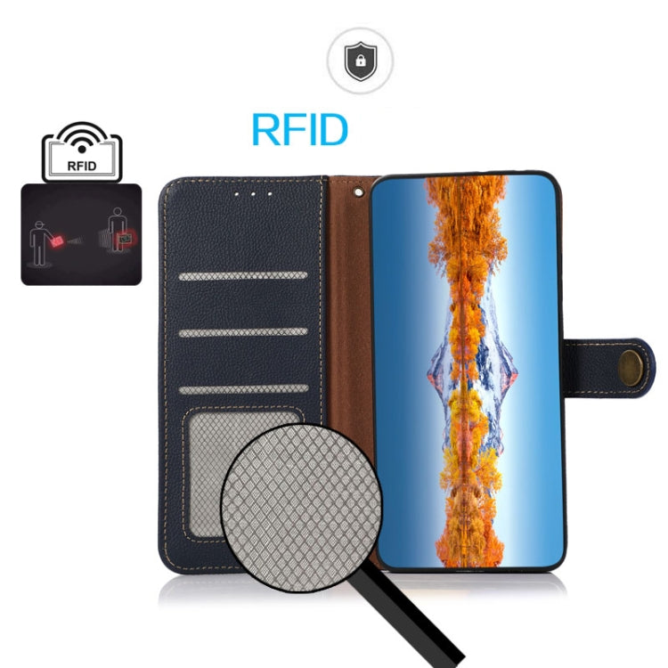 For Sony Xperia 5 V KHAZNEH Custer Genuine Leather RFID Phone Case(Blue) - Sony Cases by buy2fix | Online Shopping UK | buy2fix