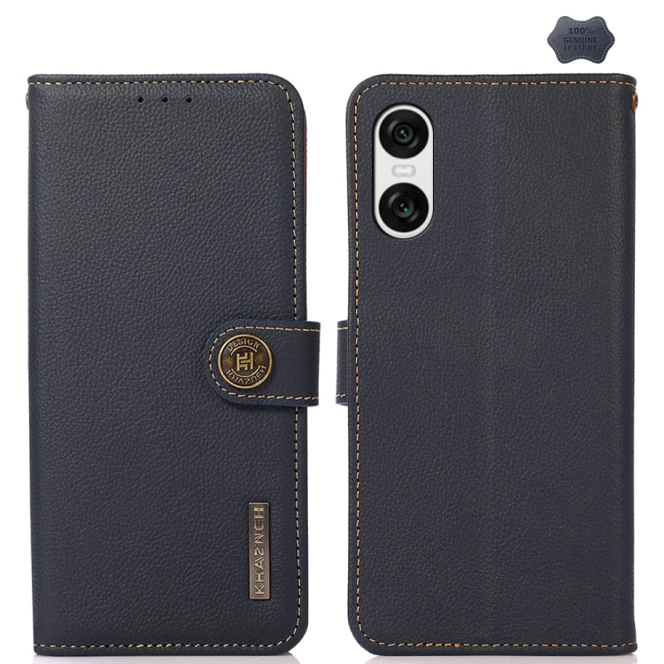 For Sony Xperia 10 VI KHAZNEH Custer Genuine Leather RFID Phone Case(Blue) - Sony Cases by buy2fix | Online Shopping UK | buy2fix